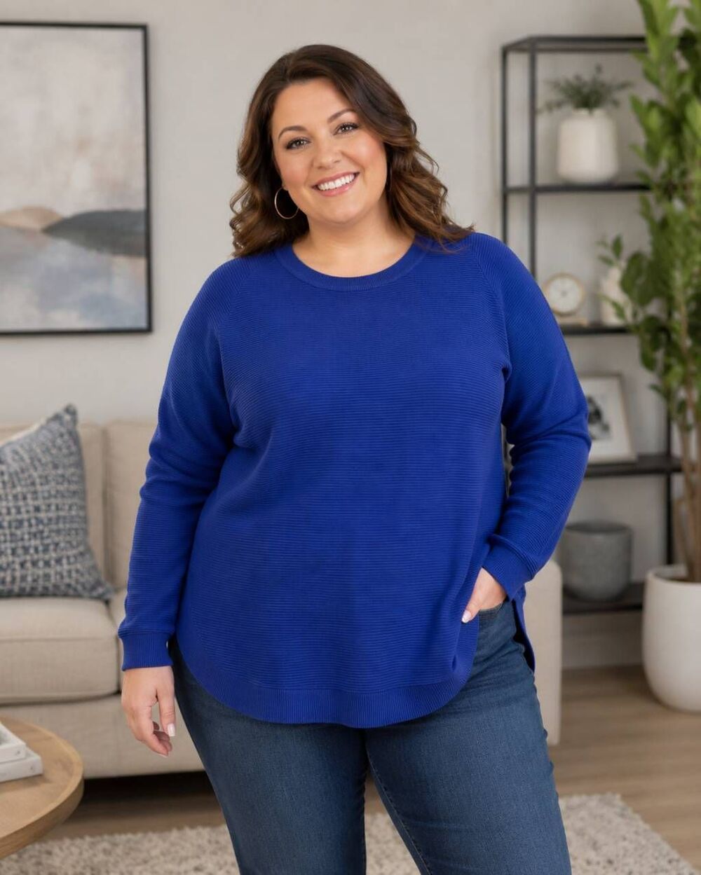Cyrus Womens 2X Royal Blue Ribbed Pullover Sweater Plus Size